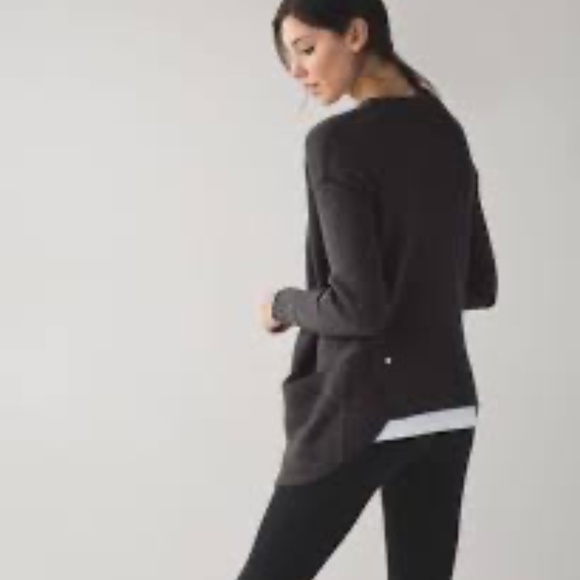 Lululemon Vestigan Chunky Rib Knit Open Sweater Cardigan 6 Navy Thumb Holes Rib - Picture 2 of 14